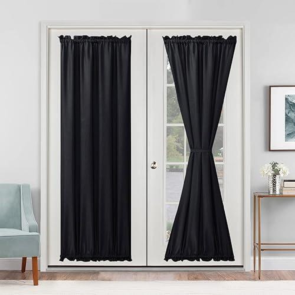 Hiasan French Door Curtains For Small Window Rod Pocket Short Front Sidelight Curtain 1 Panel Black W 24 Inch X L 72 Inch