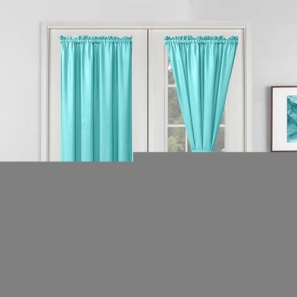 Hiasan French Door Curtains Privacy Rod Pocket Semi Sheer Front Curtain For Door Window 1 Panel Aqua W 24 Inch X L 72 Inch