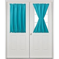 Hiasan French Door Curtains Privacy Rod Pocket Semi Sheer Front Curtain For Door Window 1 Panel Turquoise W 24 Inch X L 40 I