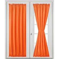 Hiasan French Door Curtains Privacy Rod Pocket Semi Sheer Front Curtain For Door Window 1 Panel Pumpkin Orange W 52 Inch X L