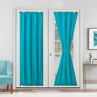 Hiasan French Door Curtains Privacy Rod Pocket Semi Sheer Front Curtain For Door Window 1 Panel Turquoise W 24 Inch X L 72 I