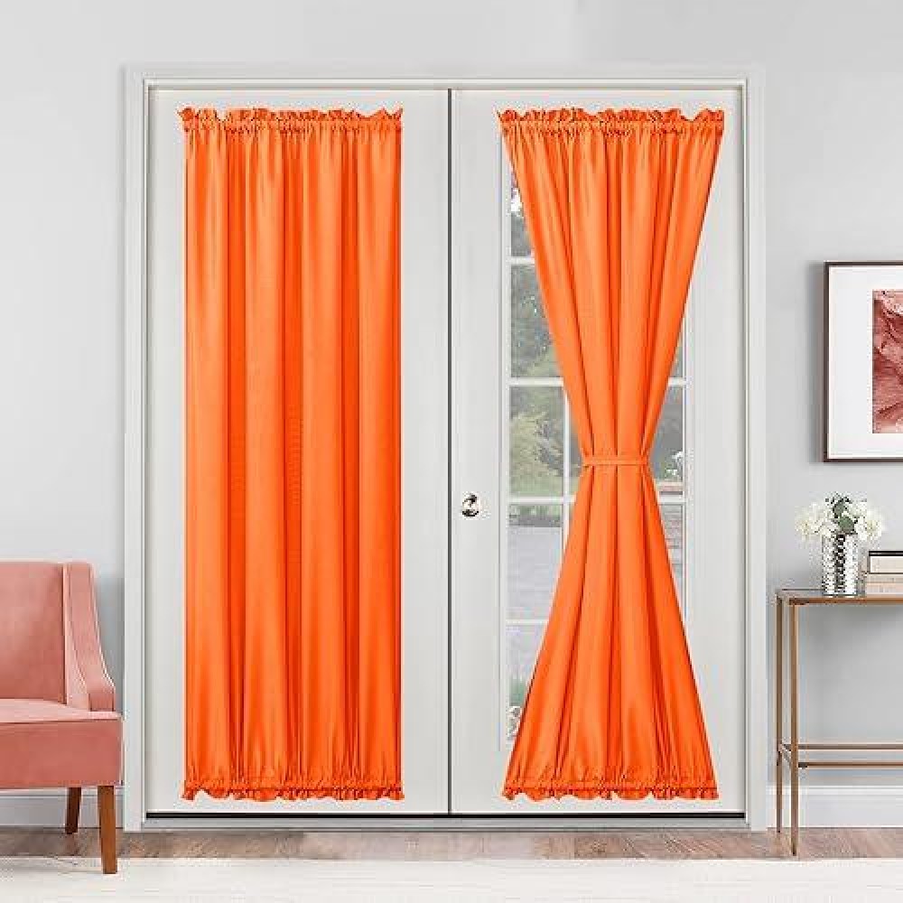 Hiasan French Door Curtains Privacy Rod Pocket Semi Sheer Front Curtain For Door Window 1 Panel Pumpkin Orange W 24 Inch X L