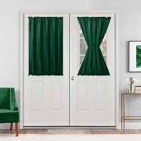 Hiasan French Door Curtains Privacy Rod Pocket Semi Sheer Front Curtain For Door Window 1 Panel Emerlad Green W 52 Inch X L