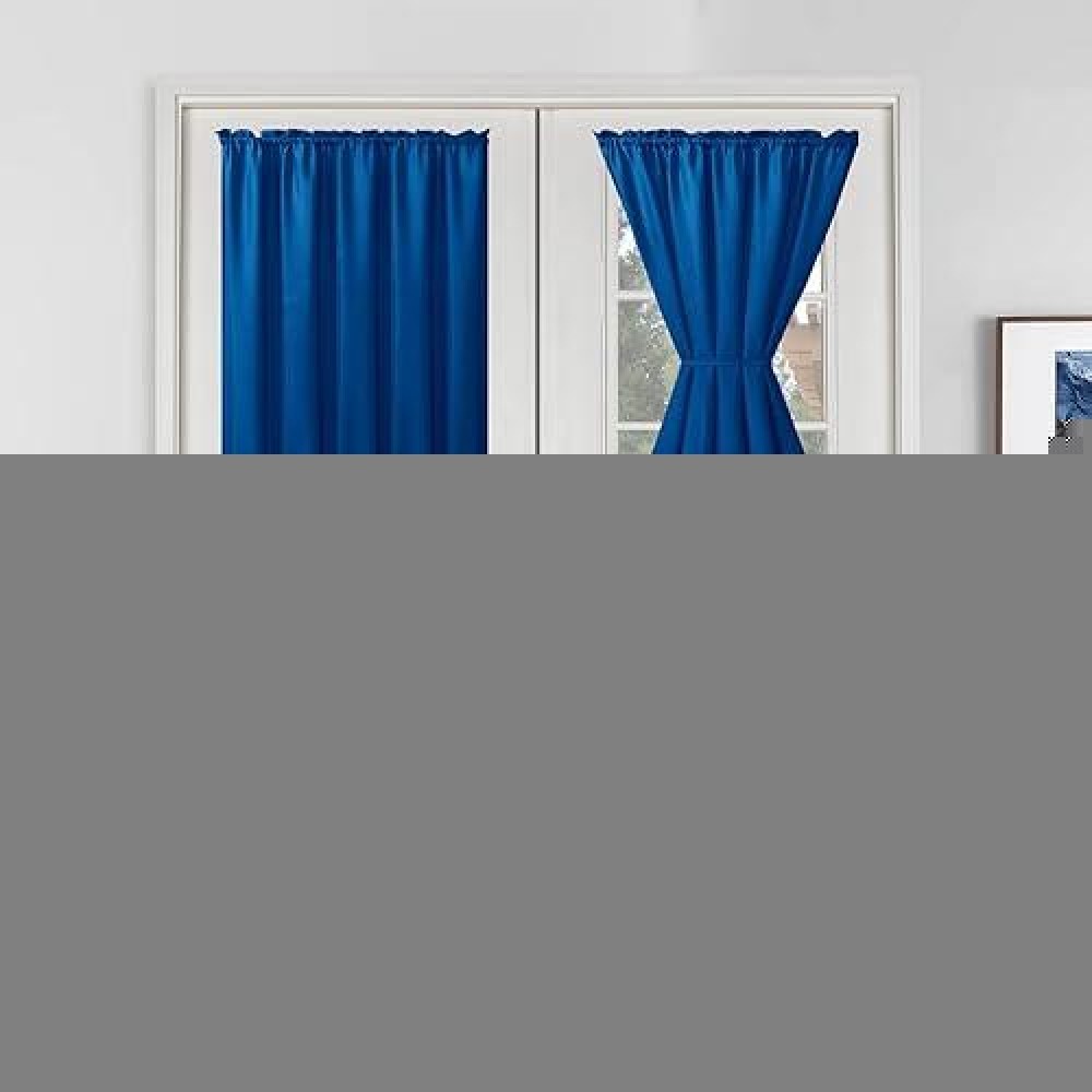 Hiasan French Door Curtains Privacy Rod Pocket Semi Sheer Front Curtain For Door Window 1 Panel Royal Blue W 52 Inch X L 40