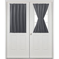 Hiasan Front French Door Curtains For Small Window Rod Pocket Semi Sheer Short Sidelight Curtain 1 Panel Grey W 52 Inch X L