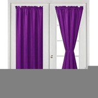 Hiasan French Door Curtains Privacy Rod Pocket Semi Sheer Front Curtain For Door Window 1 Panel Royal Purple W 24 Inch X L 7