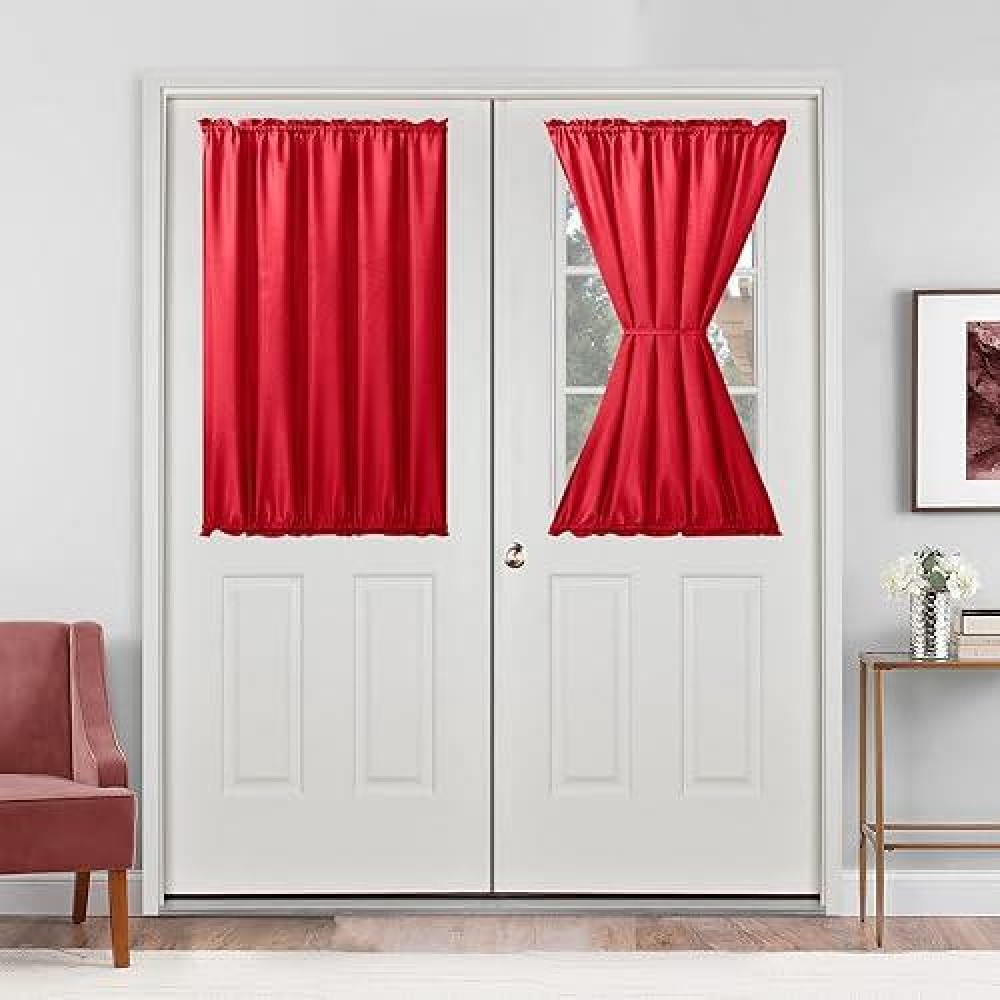 Hiasan French Door Curtains Semi Sheer Rod Pocket Privacy Decorative Front Door Curtain 1 Panel Red W 52 Inch X L 40 Inch