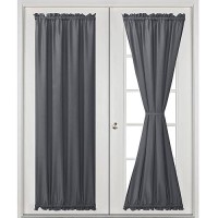 Hiasan Front French Door Curtains For Small Window Rod Pocket Semi Sheer Short Sidelight Curtain 1 Panel Grey W 24 Inch X L