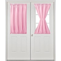 Hiasan French Door Curtains Privacy Rod Pocket Semi Sheer Front Curtain For Door Window 1 Panel Light Pink W 24 Inch X L 40