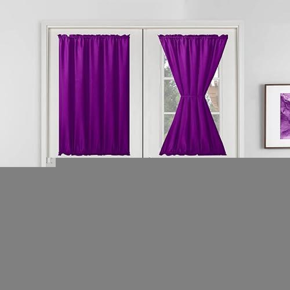 Hiasan French Door Curtains Privacy Rod Pocket Semi Sheer Front Curtain For Door Window 1 Panel Royal Purple W 52 Inch X L 4