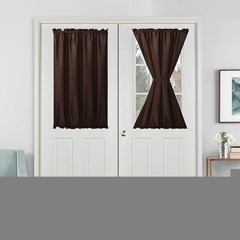 Hiasan French Door Curtains Privacy Rod Pocket Semi Sheer Front Curtain For Door Window 1 Panel Chocolate W 24 Inch X L 40 I