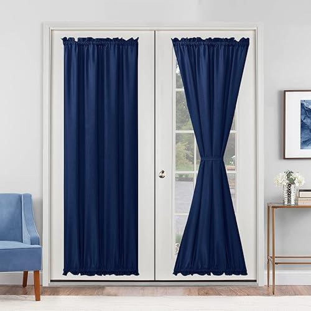 Hiasan French Door Curtains Privacy Rod Pocket Semi Sheer Front Curtain For Door Window 1 Panel Navy Blue W 24 Inch X L 72 I