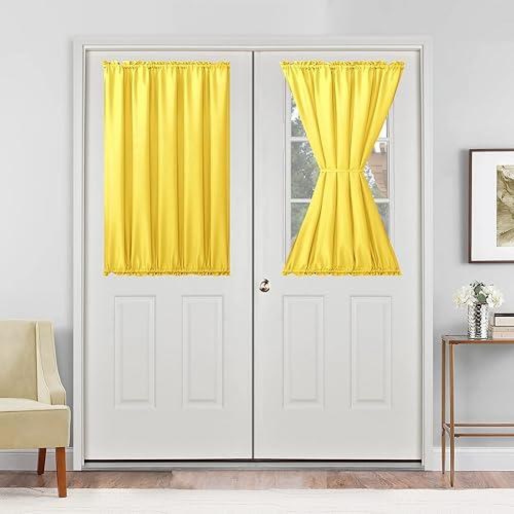 Hiasan French Door Curtains Privacy Rod Pocket Semi Sheer Front Curtain For Door Window 1 Panel Yellow W 52 Inch X L 40 Inch