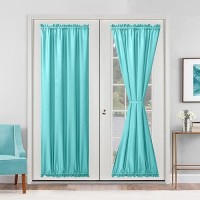 Hiasan French Door Curtains Privacy Rod Pocket Semi Sheer Front Curtain For Door Window 1 Panel Aqua W 52 Inch X L 40 Inch