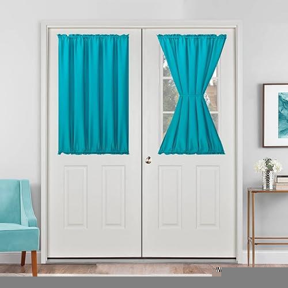 Hiasan French Door Curtains Privacy Rod Pocket Semi Sheer Front Curtain For Door Window 1 Panel Turquoise W 52 Inch X L 40 I