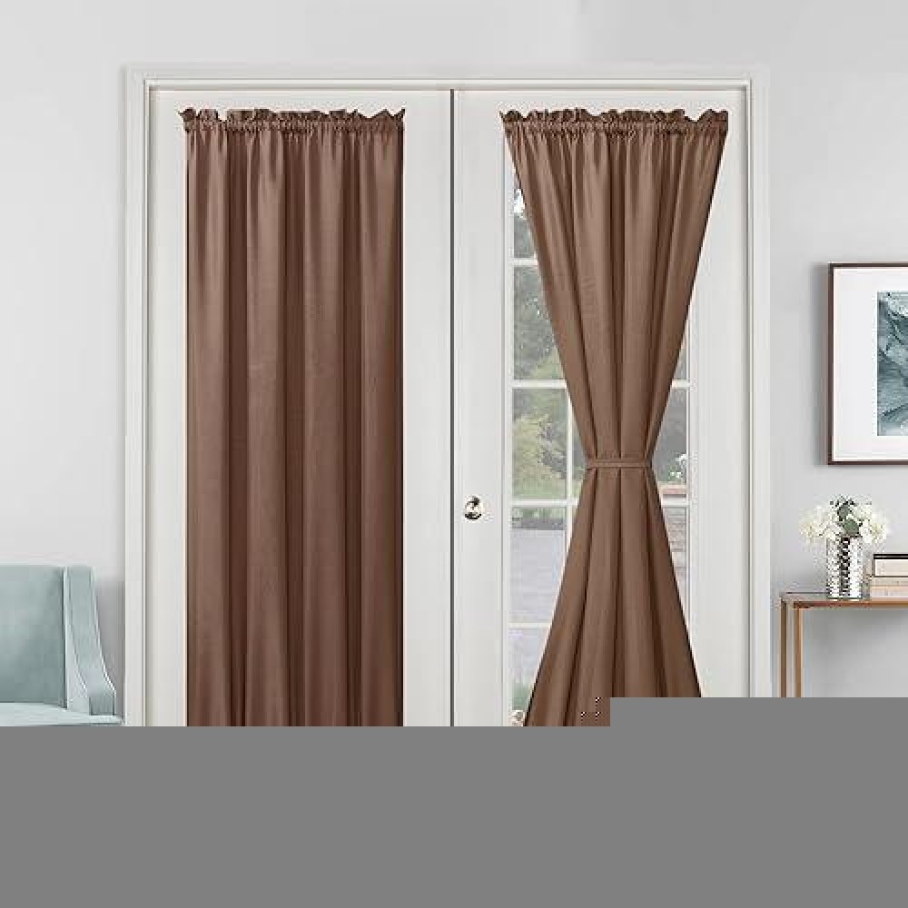 Hiasan French Door Curtains Privacy Rod Pocket Semi Sheer Front Curtain For Door Window 1 Panel Tan W 24 Inch X L 72 Inch