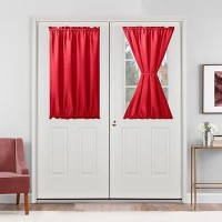 Hiasan French Door Curtains Semi Sheer Rod Pocket Privacy Decorative Front Door Curtain 1 Panel Red W 24 Inch X L 40 Inch