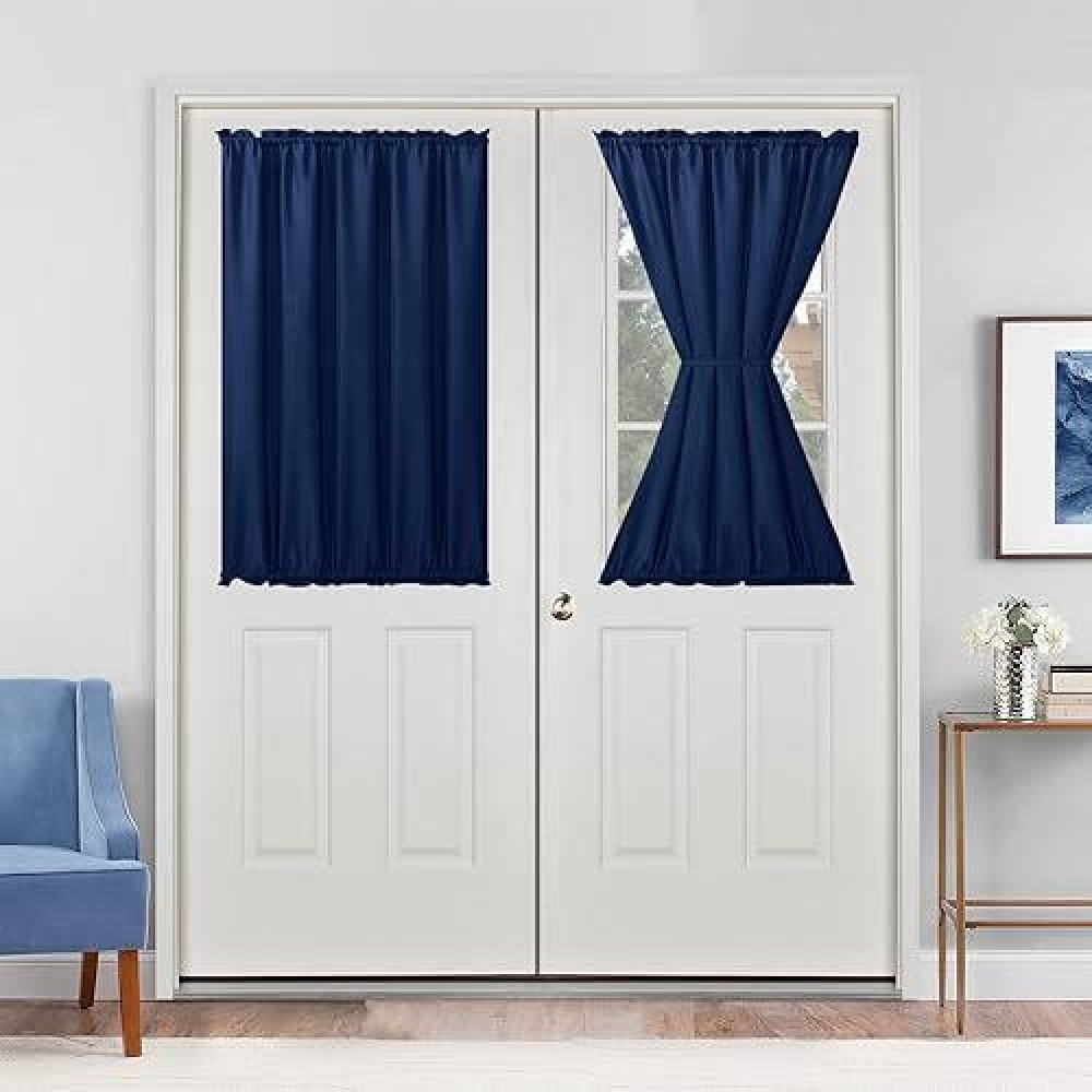 Hiasan French Door Curtains Privacy Rod Pocket Semi Sheer Front Curtain For Door Window 1 Panel Navy Blue W 52 Inch X L 40 I