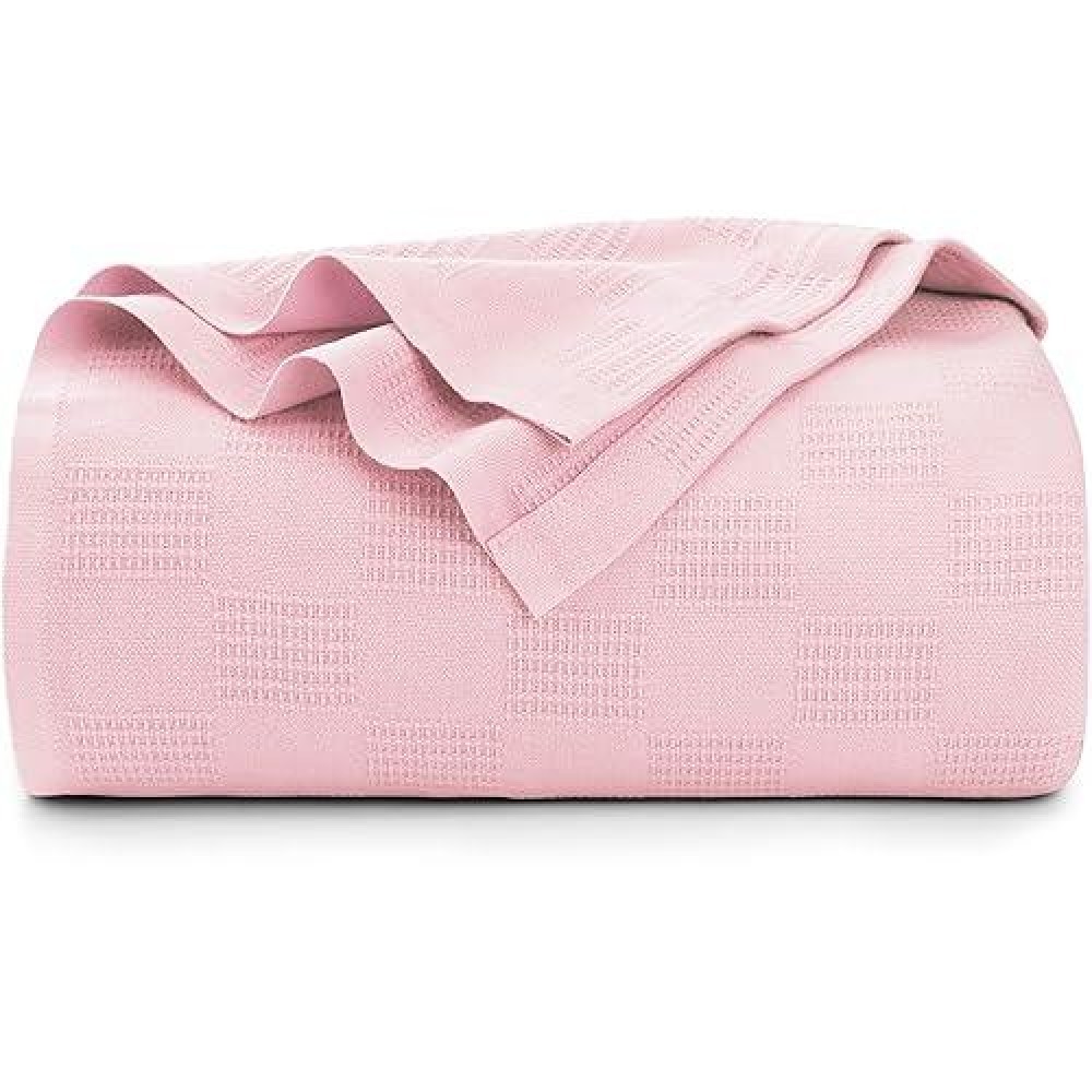 Utopia Bedding 100% Cotton Blanket (Queen Size - 90X90 Inches) 350Gsm Lightweight Thermal Blanket  Soft Breathable Blanket For All Seasons (Dusky Pink)