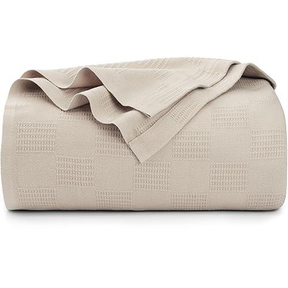 Utopia Bedding 100% Cotton Blanket (Queen Size - 90X90 Inches) 350Gsm Lightweight Thermal Blanket  Soft Breathable Blanket For All Seasons (Khaki)