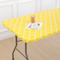 Smiry Rectangle Picnic Tablecloth, Waterproof Elastic Fitted Table Covers For 6 Foot Tables, Wipeable Flannel Backed Vinyl Tablecloths For Camping, Indoor, Outdoor (Yellow Morocco, 30X72 Inches)