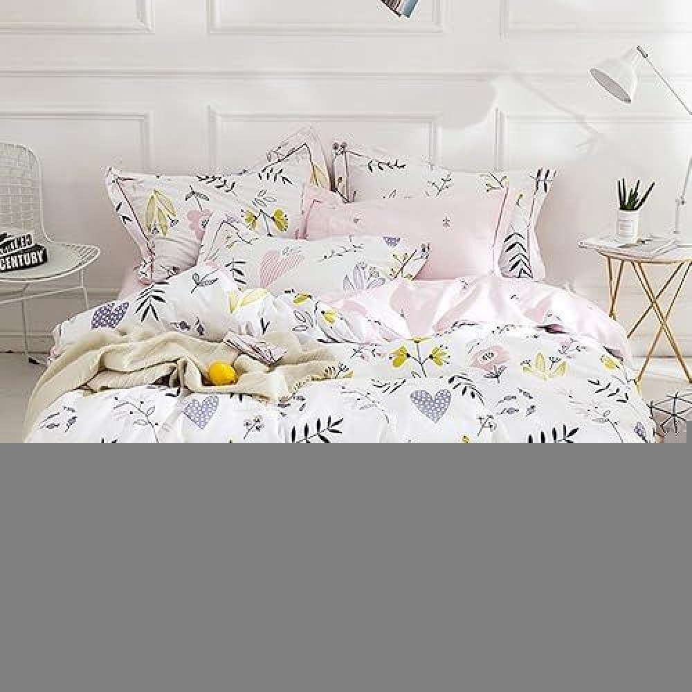 Highbuy Girls Duvet Cover King Floral Aesthetic Coquette Bedding Set White Pink Premium Cotton Teens Flower Bedding Set King Kids Comforter Cover Soft Branches Bedding Collection King Pink