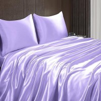 Homiest 4Pcs Satin Sheets Set Luxury Silky Satin Bedding Set With Deep Pocket 1 Fitted Sheet 1 Flat Sheet 2 Pillowcases Ki