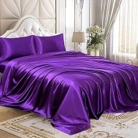 Homiest 4Pcs Rv Short Queen Satin Sheets Set Luxury Silky Satin Bedding Set With 10 Deep Pocket Camper Queen Sheets 1 Fitted