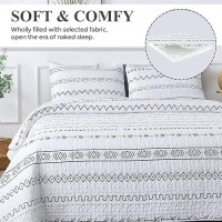 Andency White Quilt Set Oversized King (118X120 Inch)  3 Pieces(1 Striped Triangle Printed Quilt And 2 Pillowcases)  Bohemian Summer Lightweight Reversible Microfiber Bedspread Coverlet Sets