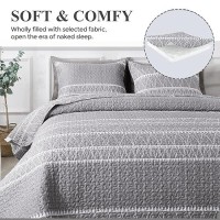 Andency Grey Quilt Set Oversized King (118X120 Inch)  3 Pieces(1 Striped Triangle Printed Quilt And 2 Pillowcases)  Bohemian Summer Lightweight Reversible Microfiber Bedspread Coverlet Sets