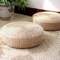 Algado 15.7Inch Japanese Seat Cushion Round Pouf Tatami Chair Pad Yoga Seat Pillow Knitted Floor Mat Garden Dining Room Home Decor Outdoor