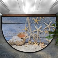 Starfish Seashell Summer Half Round Door Mat Indoor Outdoor Entrance  Wooden Non Slip Doormats  24 X 36 Washable Semi Circle Floor Mats Area Rugs Welcome Entrance Way Mats For Home Kitchen Patio