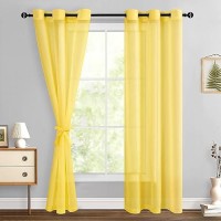 Hiasan Yellow Sheer Curtains For Bedroom With Tiebacks Grommet Top Light Filtering Voile Drapes Airy Breathable Window Curtains