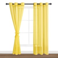 Hiasan Yellow Sheer Curtains For Bedroom With Tiebacks Grommet Top Light Filtering Voile Drapes Airy Breathable Window Curtains