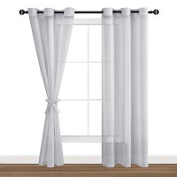 Hiasan Sheer Curtains For Living Room With Tiebacks Light Filtering Voile Textured Drapes Lightweight Grommet Window Curtains F