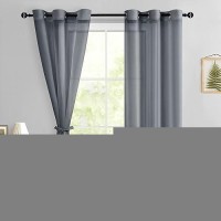 Hiasan Dark Grey Sheer Curtains For Bedroom With Tiebacks Light Filtering Voile Textured Drapes Lightweight Grommet Window Curt