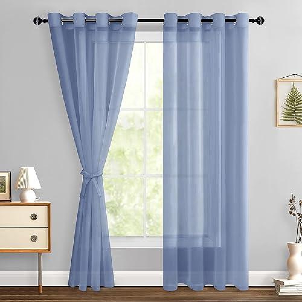 Hiasan Sheer Curtains For Bedroom With Tiebacks Grommet Light Filtering And Breathable Voile Window Curtains For Living Room P