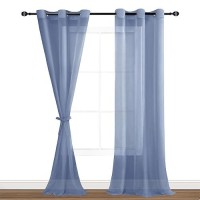 Hiasan Dusty Blue Sheer Curtains With Tiebacks Light Filtering Voile Textured Drapes Extra Long Grommet Window Curtains For Bed