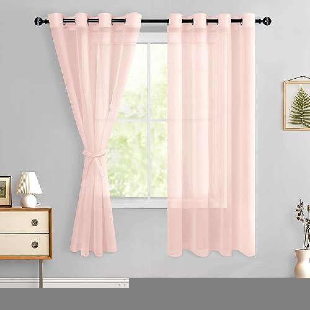 Hiasan Sheer Curtains For Bedroom With Tiebacks Light Filtering Breathable Voile Drape Lightweight Grommet Window Curtains For