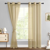 Hiasan Taupe Sheer Curtains 84 Inches Long With Tiebacks Grommet Light Filtering Semi Transparent Voile Drapes Grommet Window C