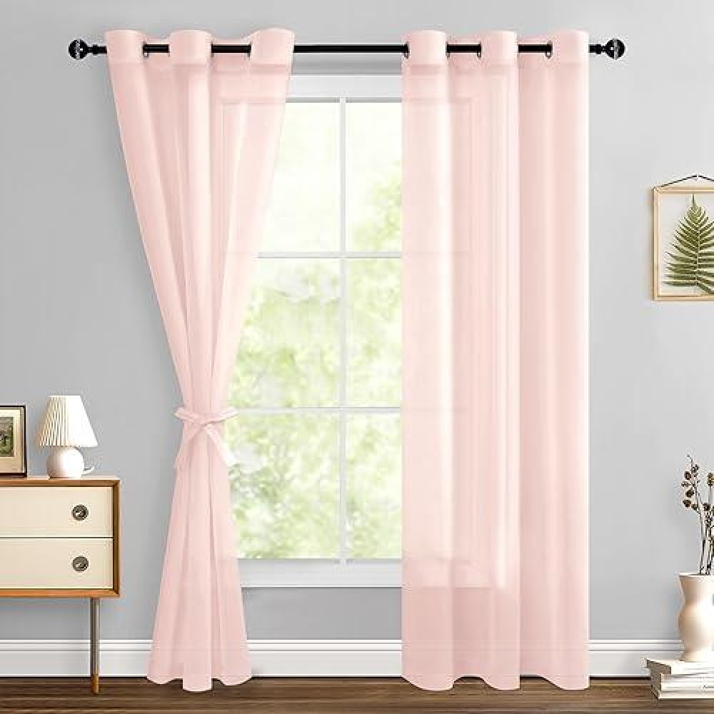 Hiasan Sheer Curtains For Bedroom With Tiebacks Light Filtering Breathable Voile Drapes Lightweight Grommet Window Curtains For