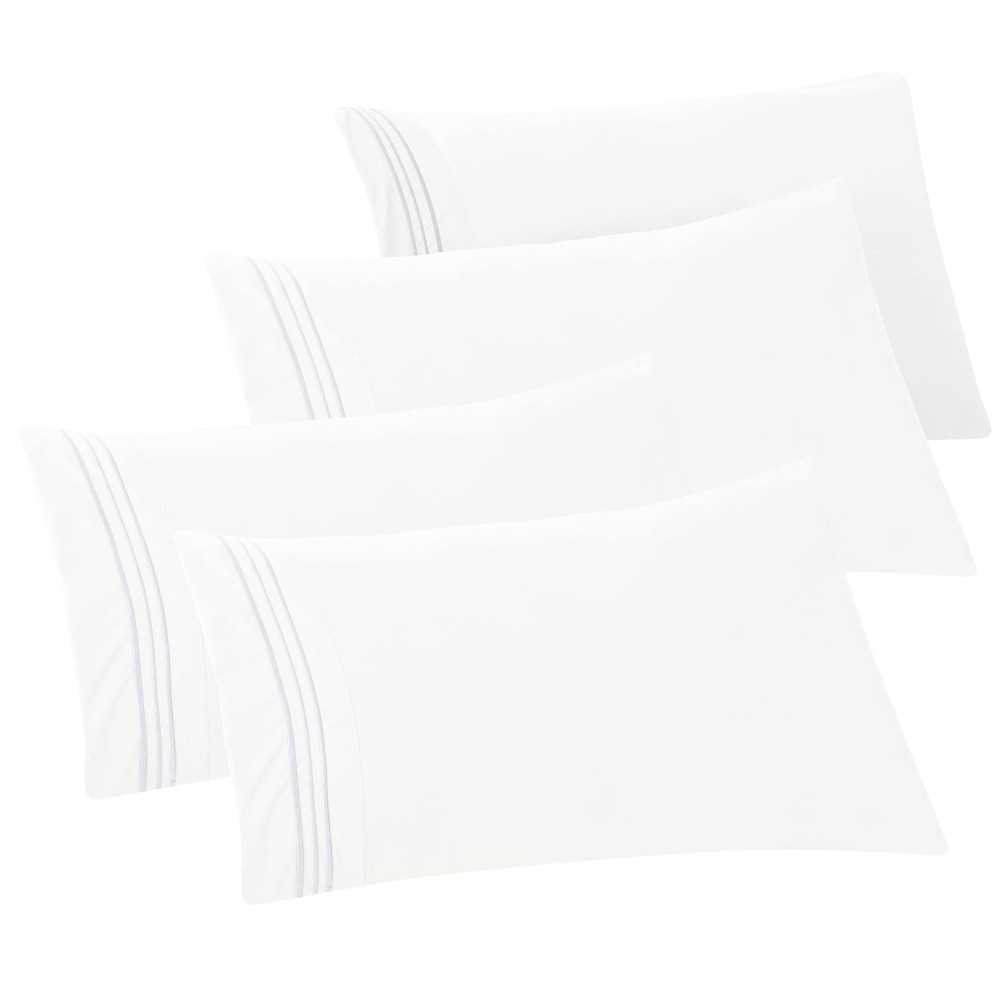 Elegant Comfort 4Pack Solid Pillowcases 1500 Premium Hotel Quality Microfiber Smooth Weave Wrinkle And Stain Resistant Easy