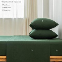 Moomee Bedding Sheet Set 100 Washed Cotton Linen Like Textured Breathable Durable Soft Comfy Forest Green King