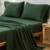 Moomee Bedding Sheet Set 100 Washed Cotton Linen Like Textured Breathable Durable Soft Comfy Forest Green King