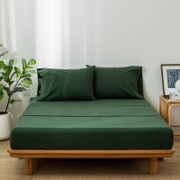 Moomee Bedding Sheet Set 100 Washed Cotton Linen Like Textured Breathable Durable Soft Comfy Forest Green King