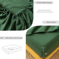 Moomee Bedding Sheet Set 100 Washed Cotton Linen Like Textured Breathable Durable Soft Comfy Forest Green King