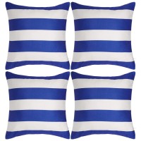 Tiggell 4 Pack Waterproof Pillow Covers Outdoor Throw Pillowcases Decorative Garden Cushion Case For Home Garden Patio Couch Balcony Striped (18 * 18 Inch, Blue & White)