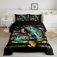 Bass Fish Camouflage Comforter Set Queen Pike Fish Camo Bedding Set For Women Men Room Kids Farmhouse Fishing Decor Comforter Fi