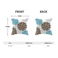 Brown Blue Pillow Covers 18X18 Inch 2 Pcs, Summer Geometric Elegant Dahlia Decorative Throw Pillows, Dark Teal Flower Outdoor Decor Pillowcase Square Cushion Cover Gift For Couch