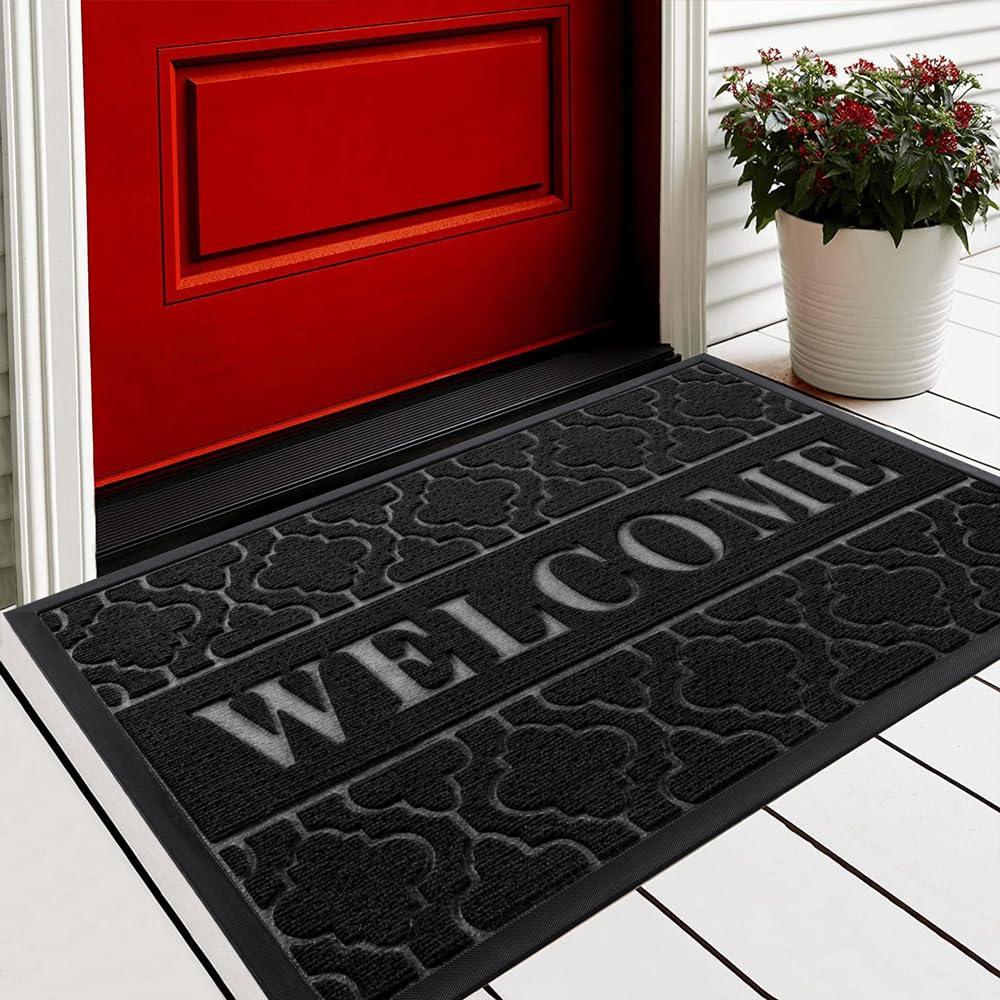 Yimobra Welcome Door Mat Heavy Duty Durable Front Door Mat For Home Entrance Garage And Garden Outside Entryway Floor Mat Non